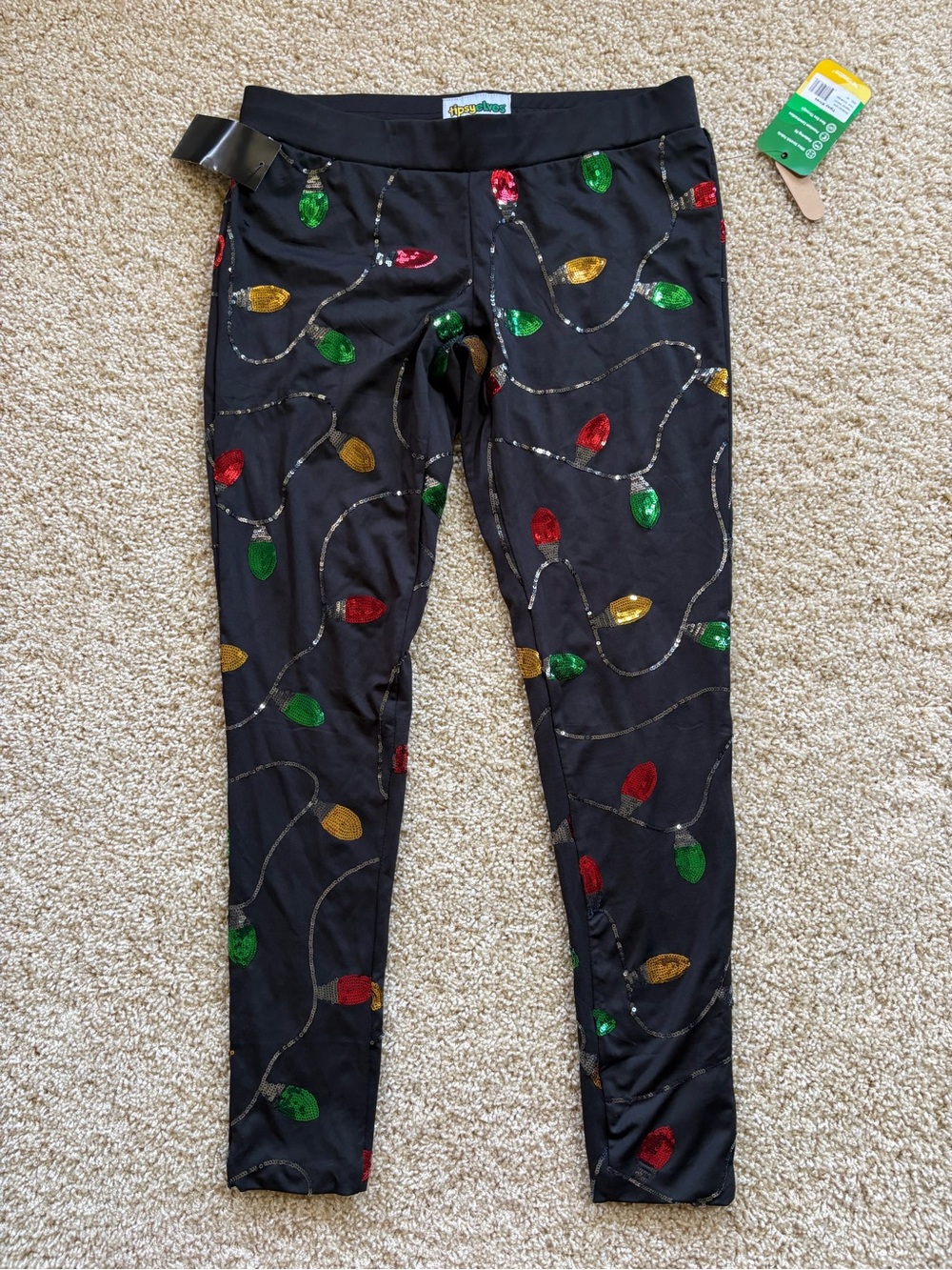 NWT Tipsy Elves Christmas Lights Sequin Leggings - Black Size Medium